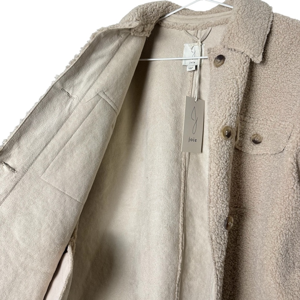 Joie Womens Beige Sherpa Fleece Shacket Button Front Teddy Coat XS NWT - Picture 5 of 5